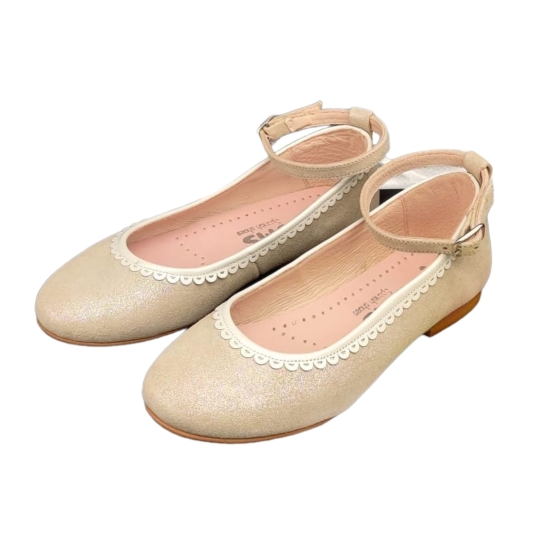 ZAPATO COMUNION PARA NIÑA YOWAS BEIGE BRILLANTE